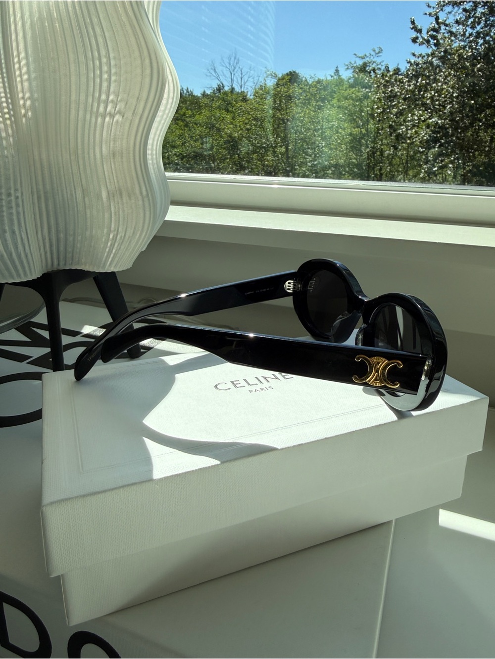 Celine Black Oval Acetate Sunglasses with Gold Triomphe Detail - Picture 3 of 5